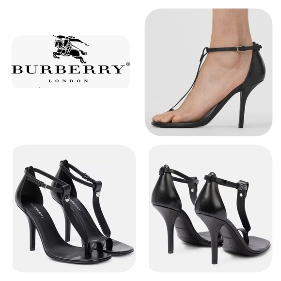 Authentic Burberry Women Black STEFANIE Toe-Ring Leather Stiletto Sandals  US 7 - Picture 1 of 16